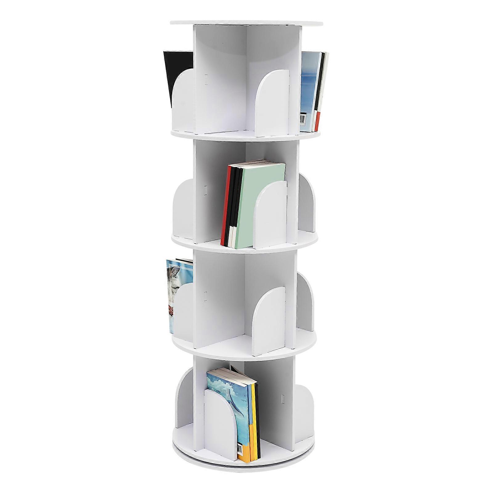 4-Tiers Freestanding Rotating Bookshelf White Adjustable Children Bookshelf