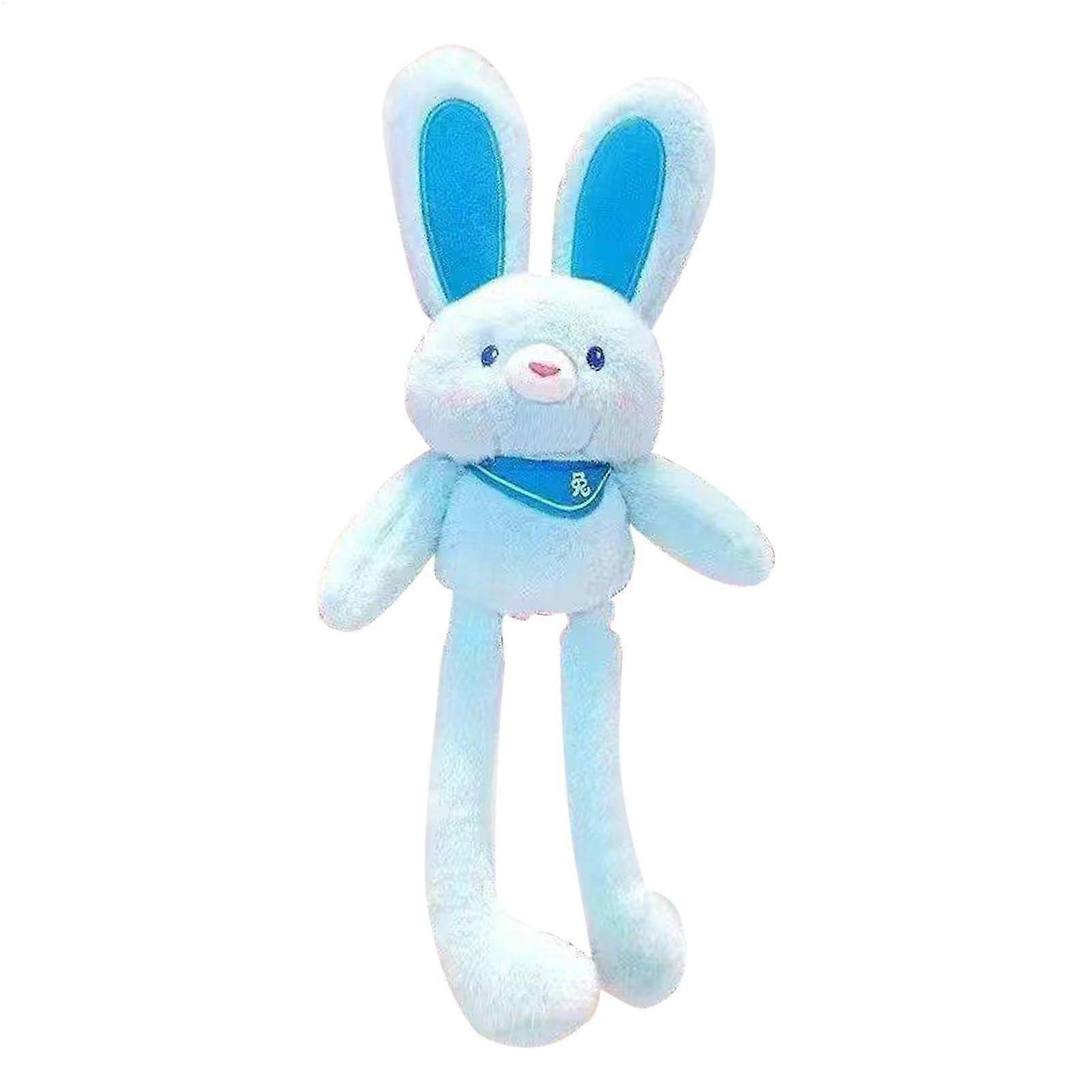 Rabbit Pull Toy Plush, Interactive Super Soft Easter Bunny Toy, Blue V-Keychain Backpack Accessory