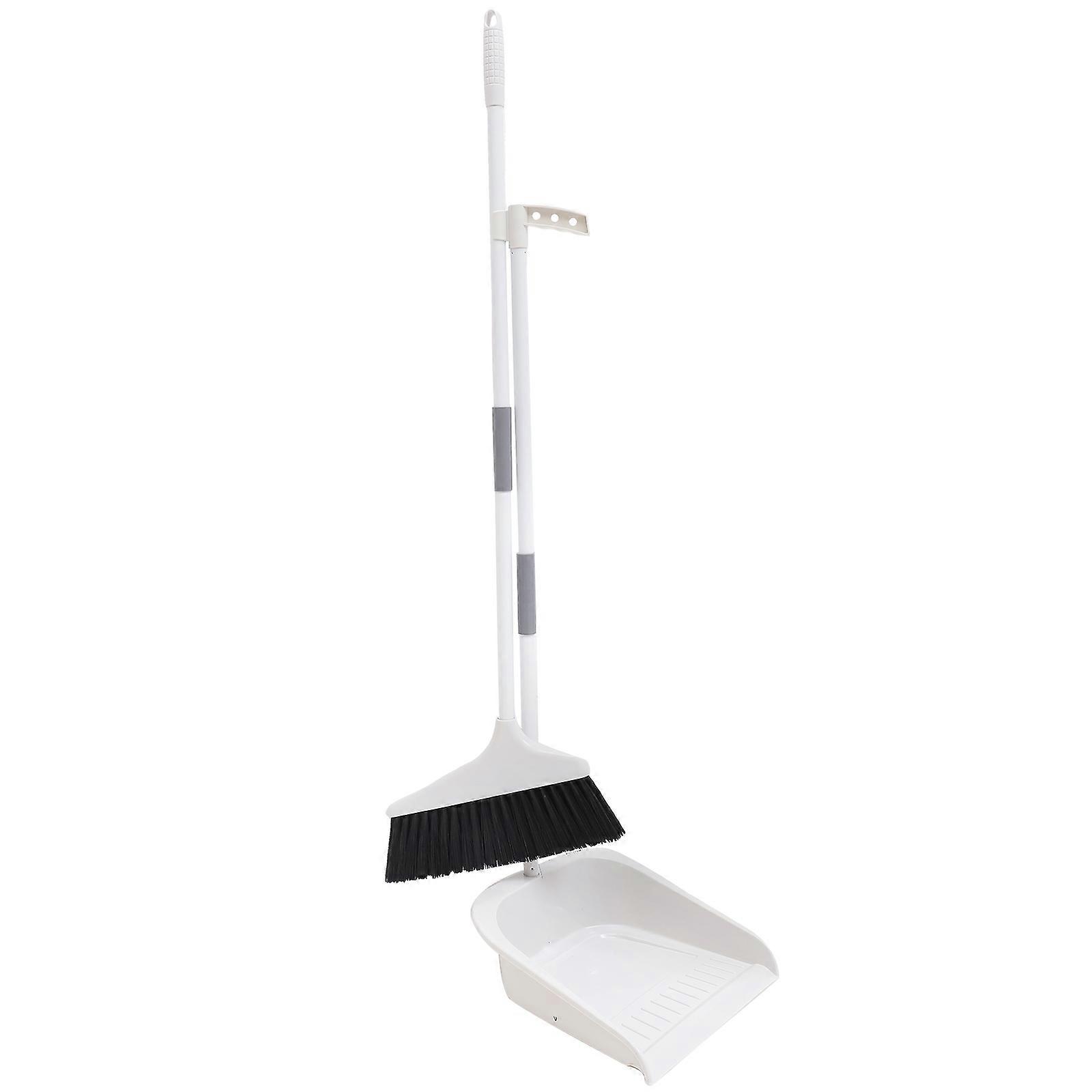 Heavy Duty Broom and Dustpan Set with Long Ergonomic Handle, Flexible Soft Bristles for Easy Floor Cleaning on Wood, Tile, and Cement Surfaces,