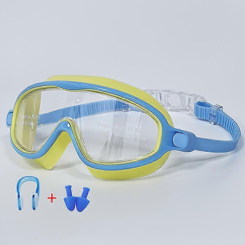 Large-frame swimming goggles, high-definition waterproof and anti-fog swimming goggles for boys and girls (blue and yellow)