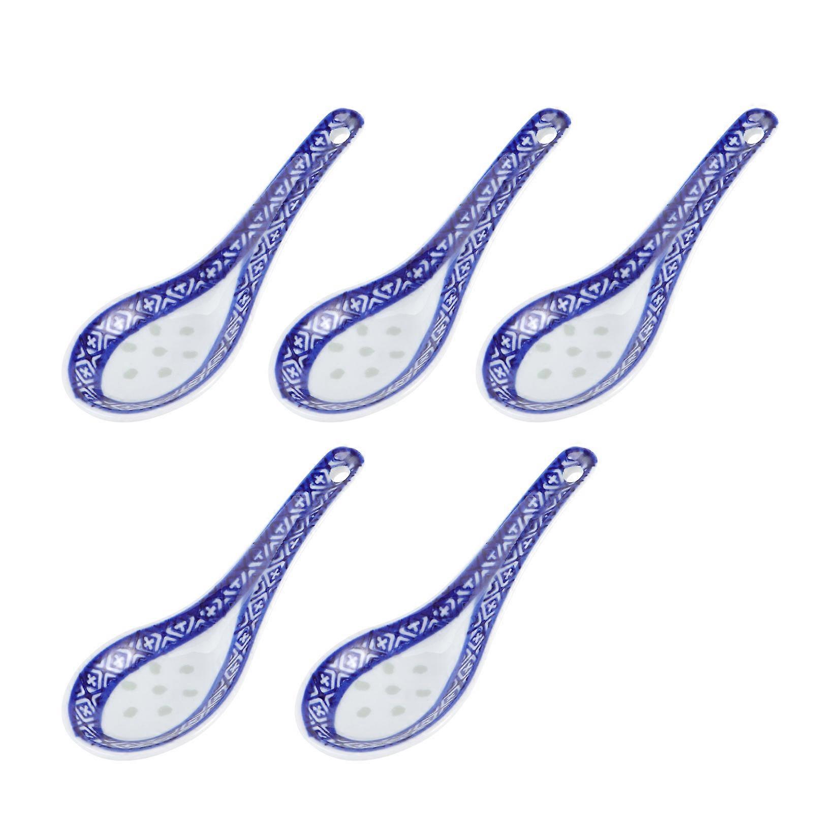 Appetizers Spoons Chinese Style Tableware for Restaurant Use Blue and White Pattern 5Pcs