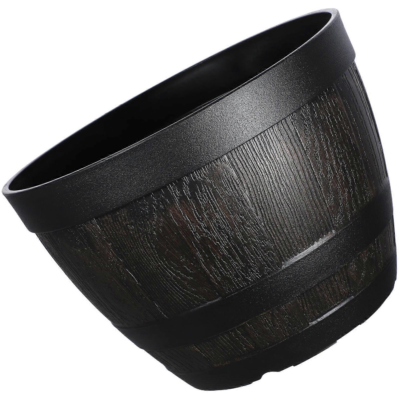 Large Capacity Vintage Plastic Planter Imitation Wooden Barrel Pot for Garden