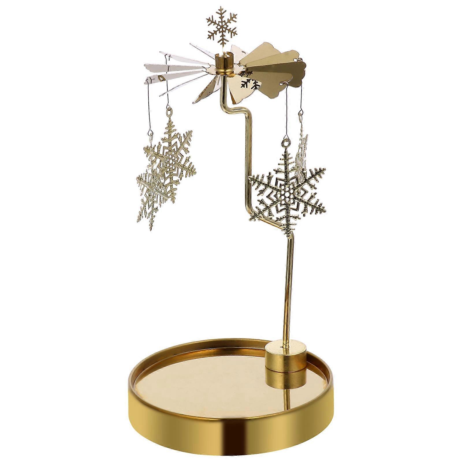 Christmas Metal Rotating Candle Holder with Snowflake Design – Festive Home & Wedding Desktop Decoration