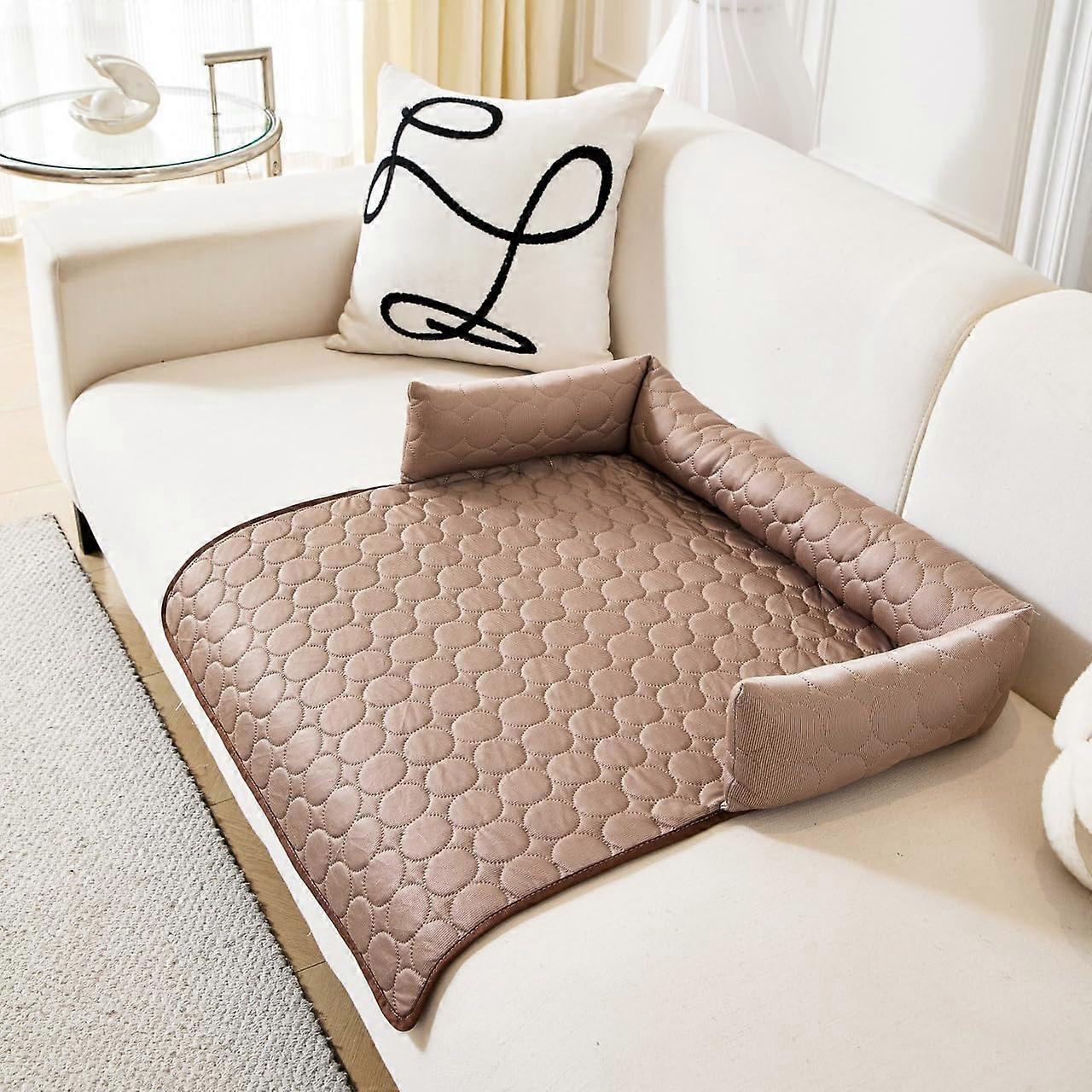 Dog Cooling Bed, Self-Cooling Sofa for Dogs and Cats, Non-Slip, Machine Washable, Brown, M/L 70 x 70 cm