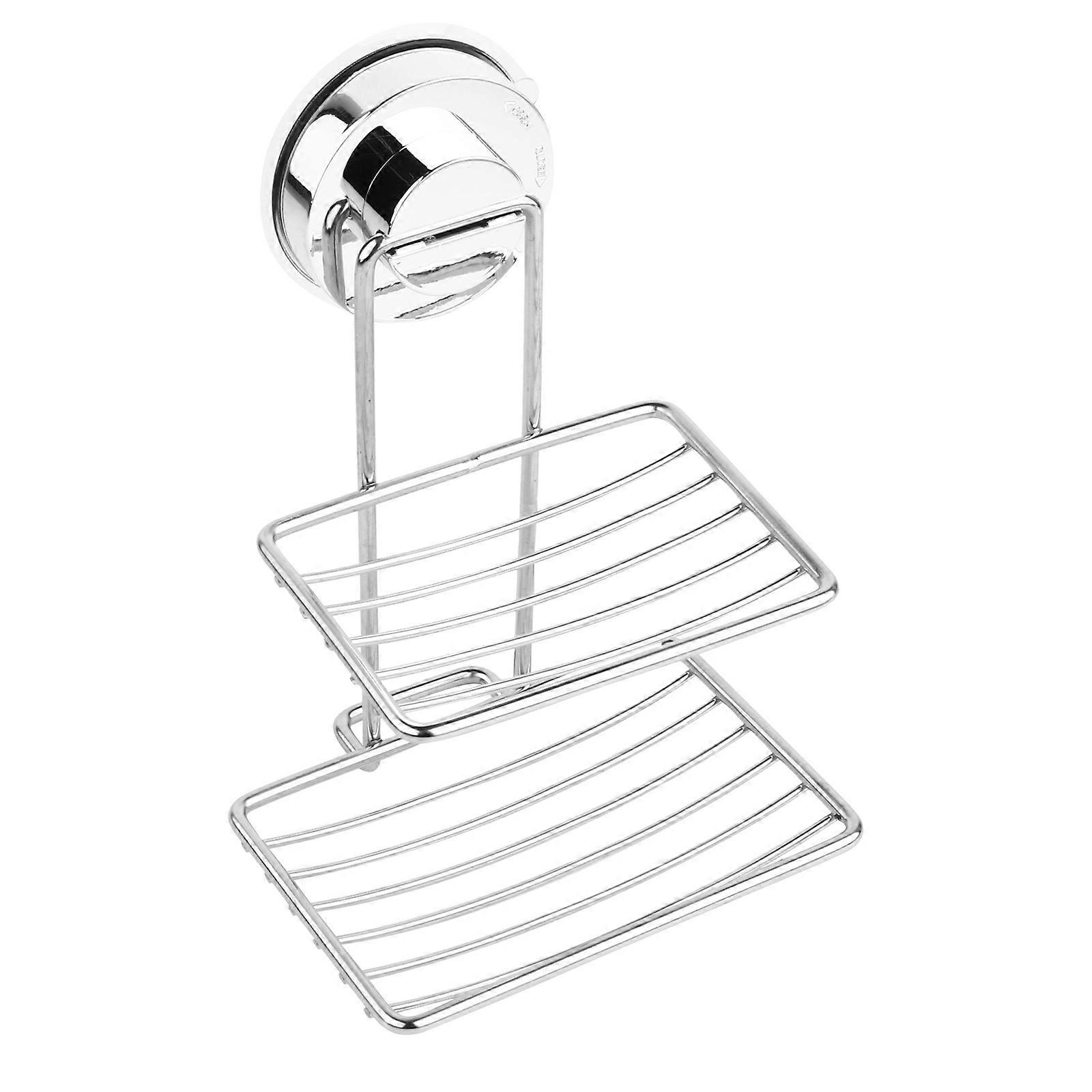 Double Layer Soap Dish Holder Stainless Steel Strong Suction Cup 1 Set Soap Basket