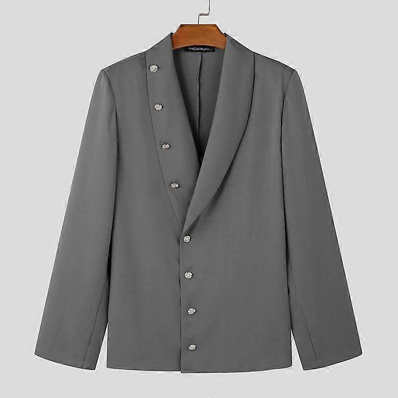 INCERUN Men Lapel Long Sleeve Side Buttons Loose Solid Thin Blazer Coats