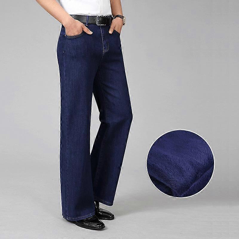 Winter Fleece Thickened Stretch Loose Jeans Classic Design of High-waisted Flared Jeans