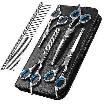 Pflegeschere Kit 5 Pack Sicherheit Runde Spitze Edelstahl Titan beschichtete Haustierpflege Trimmer Set Ausdünnung / gerade / gebogene Schere und Kamm mit