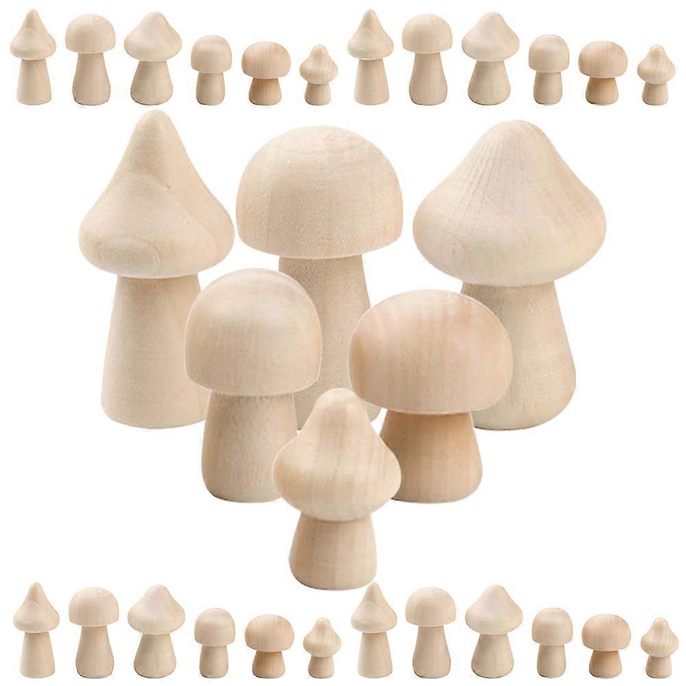 60 Pieces Natural Light Yellow Wooden Mushrooms for DIY Crafts and Room Decoration