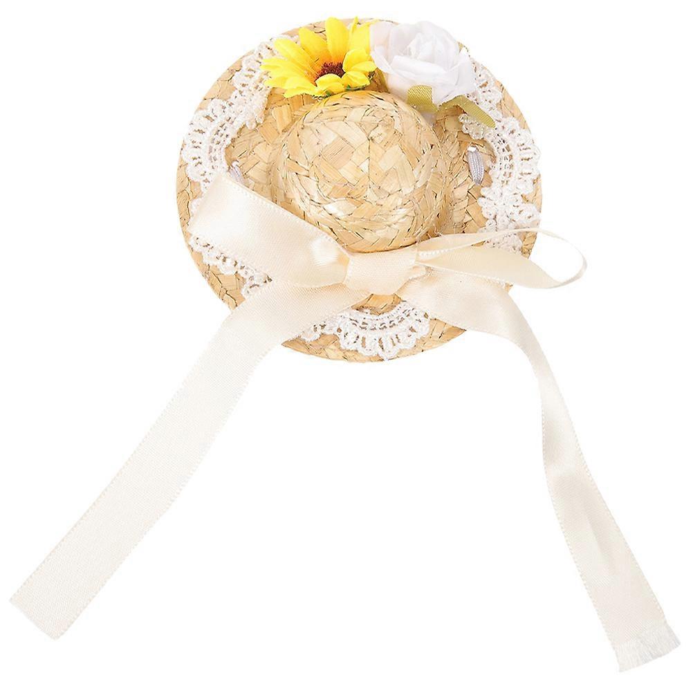 Beige Handmade Woven Dog Hat with Delicate Bowknot Design for Pet Summer Photos and Decor