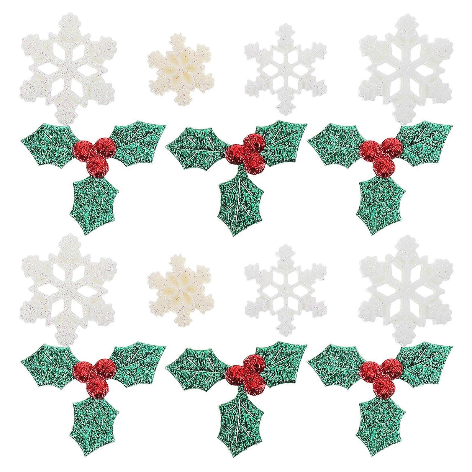 Holly Berry Stems Artificial Green Leaves Confetti Christmas Diy Accessories For Hanging Ornament 1Pack
