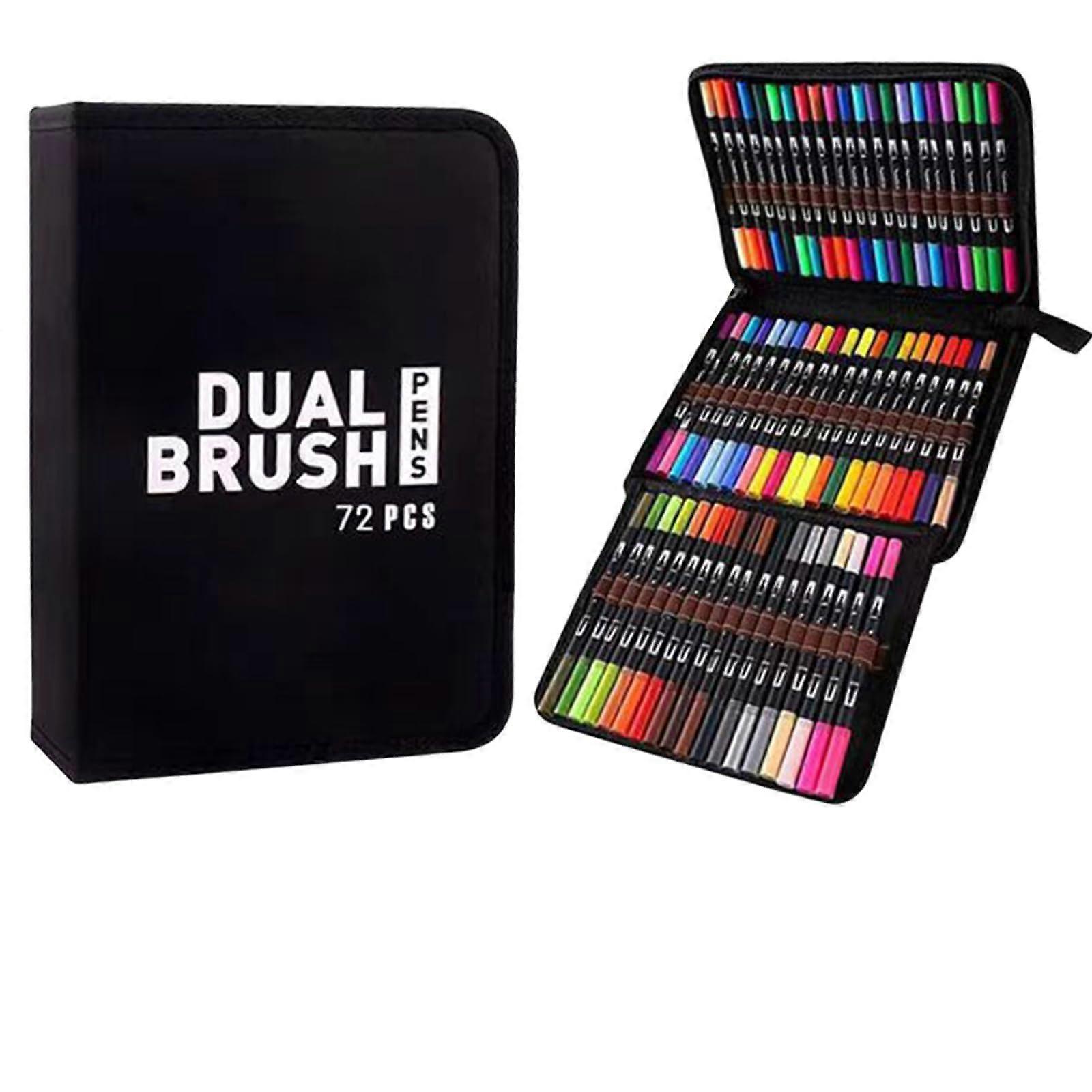 72 Children's Felt Tip Pens Set with Case, Double Tip Colored Brush and Fineliner Pens for Painting, Sketching and Lettering