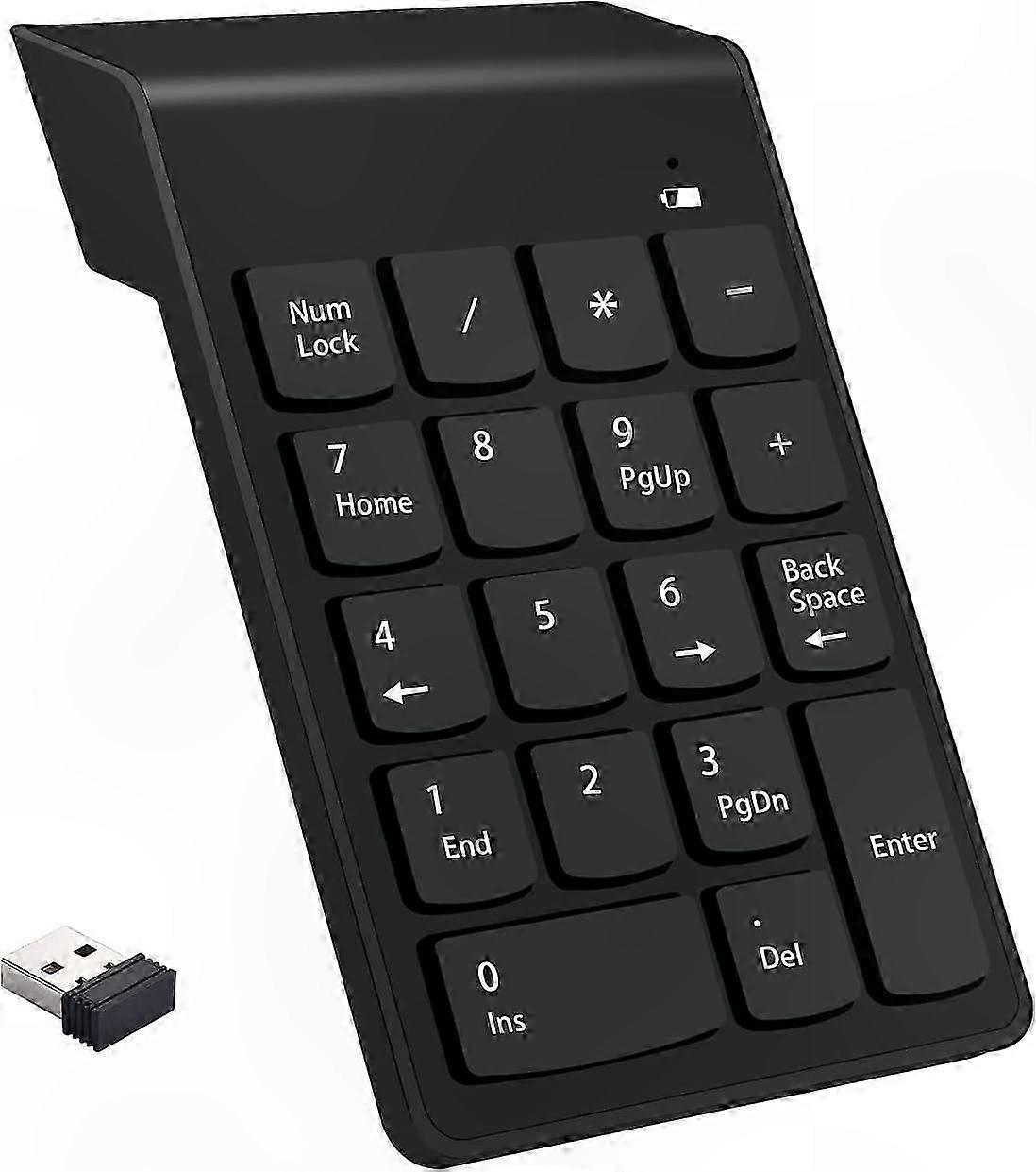 Portable Wireless Numeric Keypad with 18 Keys and USB Receiver for Laptop, Notebook, Desktop, and PC - Black