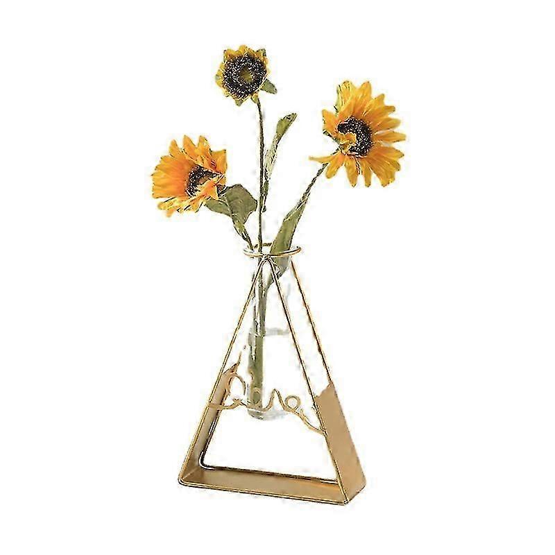 Desktop Plant Vases with Test Tube Glass Flower Vase with Gold Metal Stand Propagation Station Plant Holder for Home Wedding Decor (Gold, Triangle),20