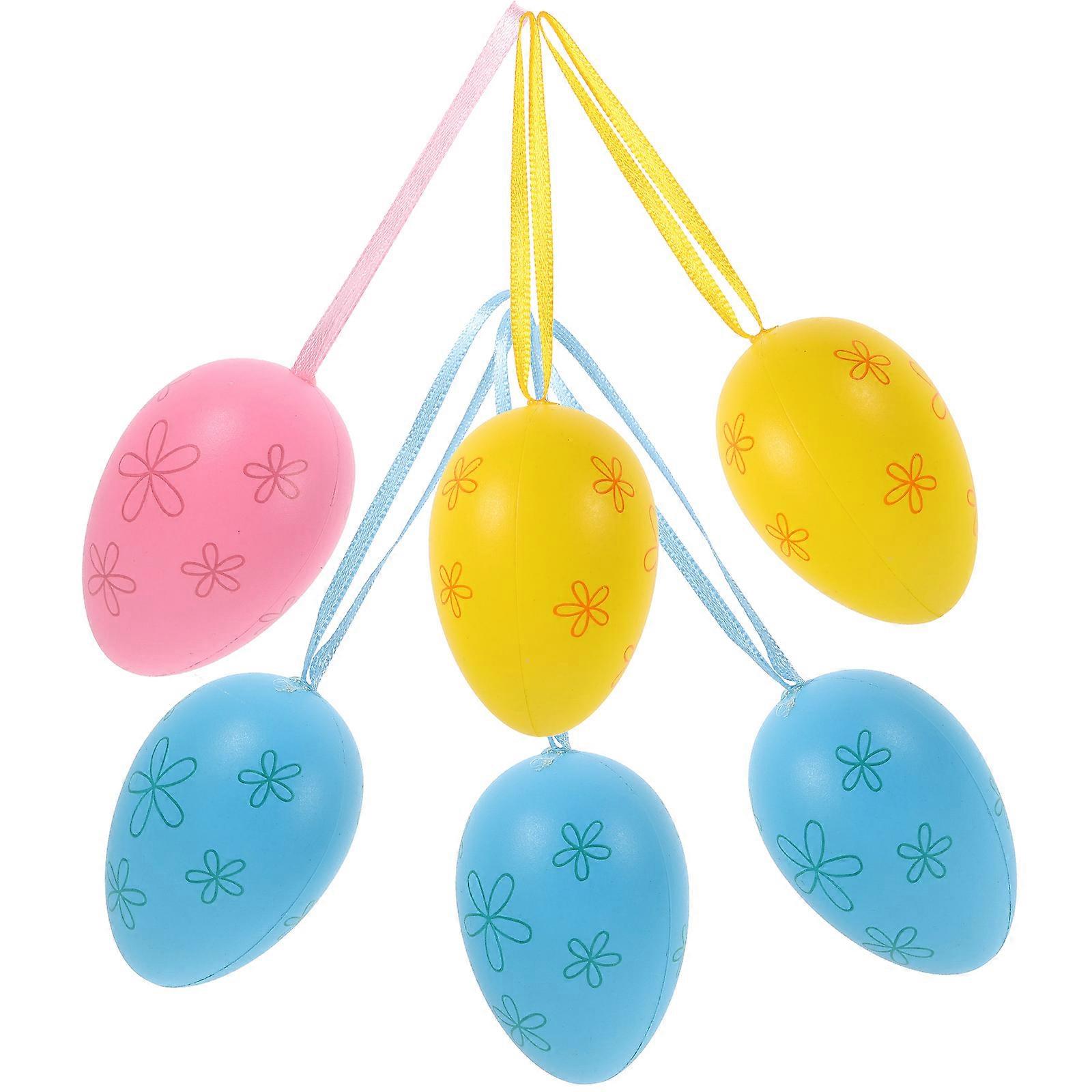 Elegant Easter Egg Ornament with Delicate Design for Xmas Tree Assorted Color Plastic 6pcs