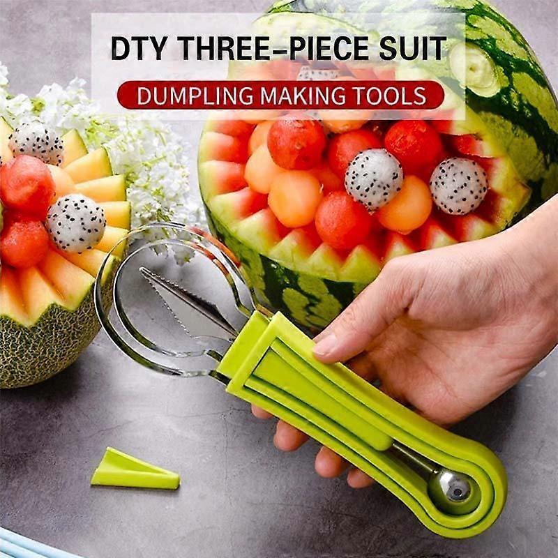 4 in 1 Melon Ball Making Stainless Steel Scoop Watermelon Cutter Fruit Carving Tool Kit for Fruit Slicer Dig Pulp Separator Dropship