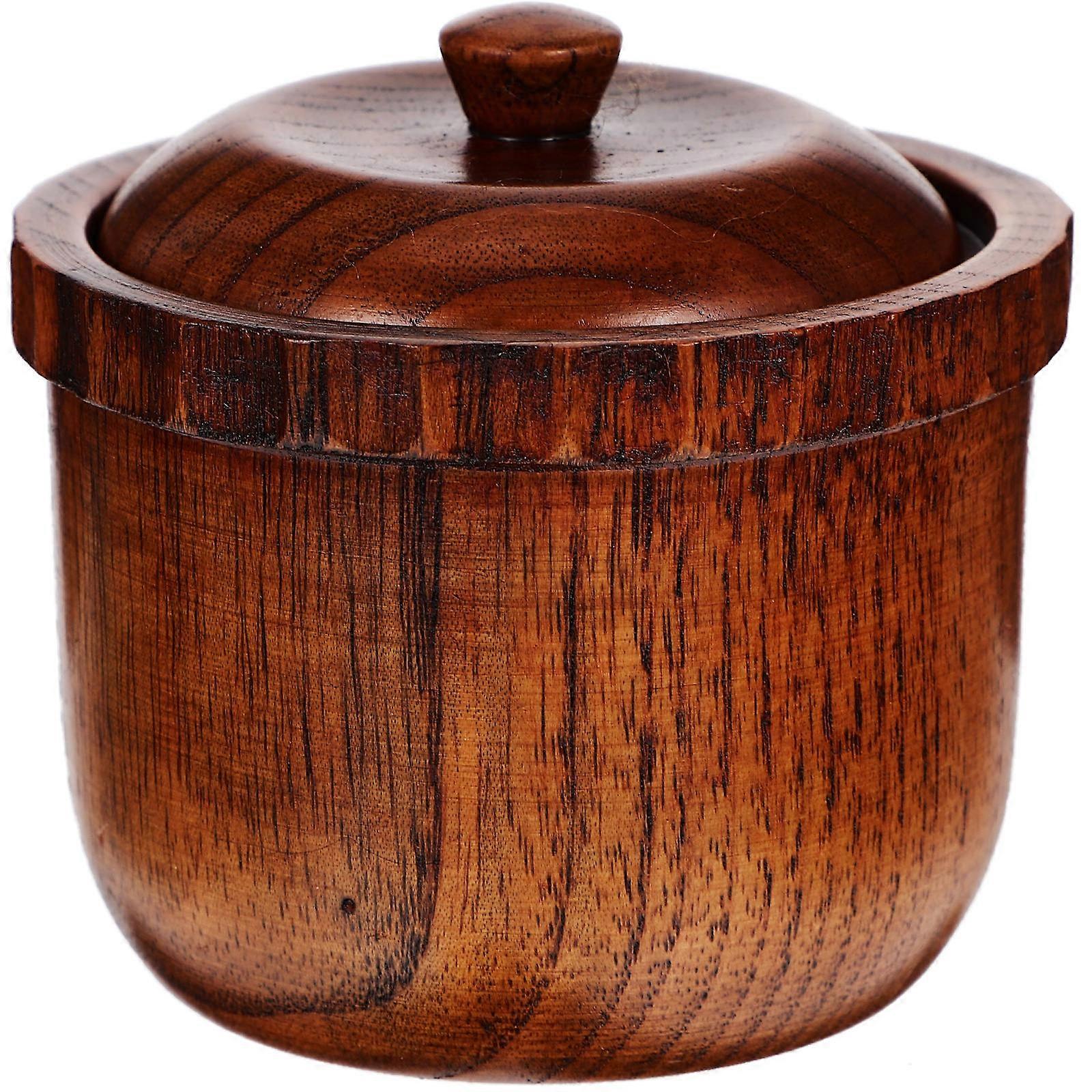 Vintage Style Acacia Holder with Lid Elegant Condiment Container for Vinegar, Soy Sauce and Seasoning Storage