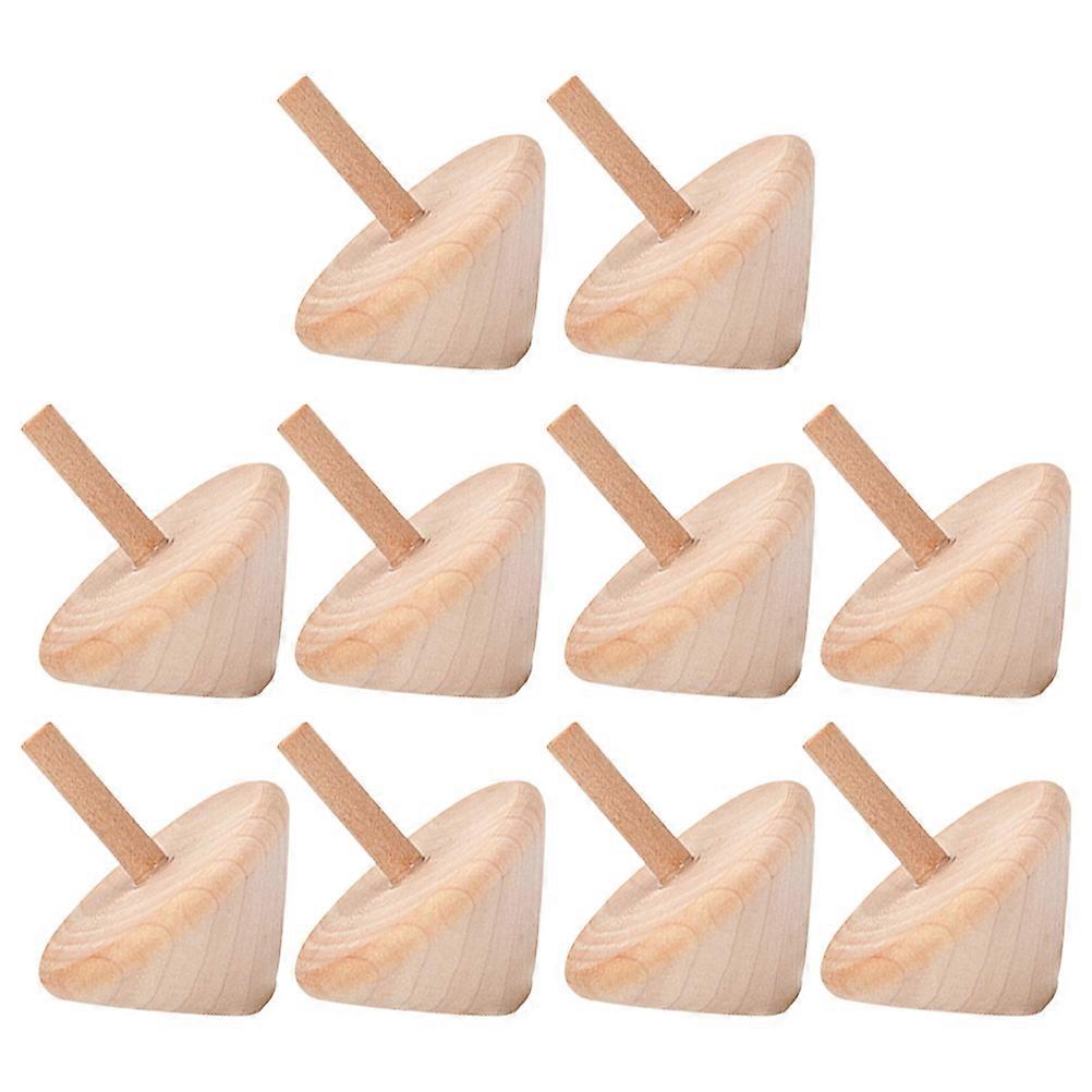 10Pcs Creative Wooden Gyro Toy Spinning Top for Hand Coordination Exercise and Fast Rotation in Khaki Color