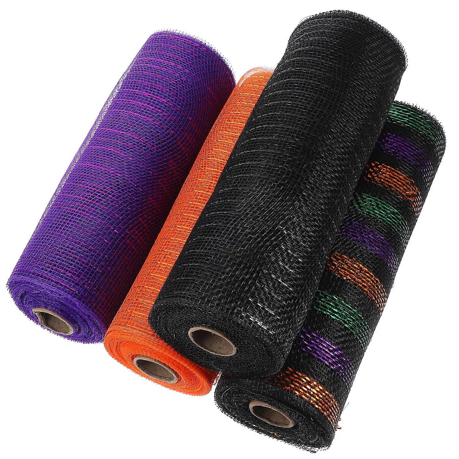 Halloween Themed Mesh Ribbon Set For Craft Enthusiasts Bow Design Unique Halloween Decor 4 Rolls