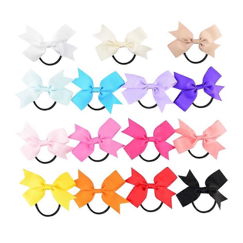 16 Pcs Bowknot Hair Ties Colorful Elastic Ponytail Holders Grosgrain Ribbon Hair Bands for School Parties Daily Wear
