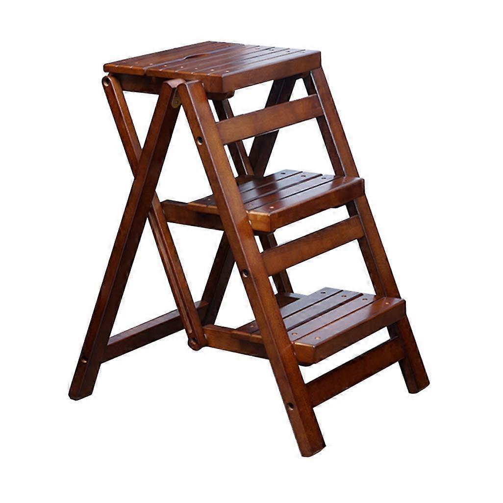 Heavy Duty Wooden Step Stool with 3 Steps Folding Step Ladder Climbing Stool for Library Attic Kitchen Garden Portable Step Stool (Brown)