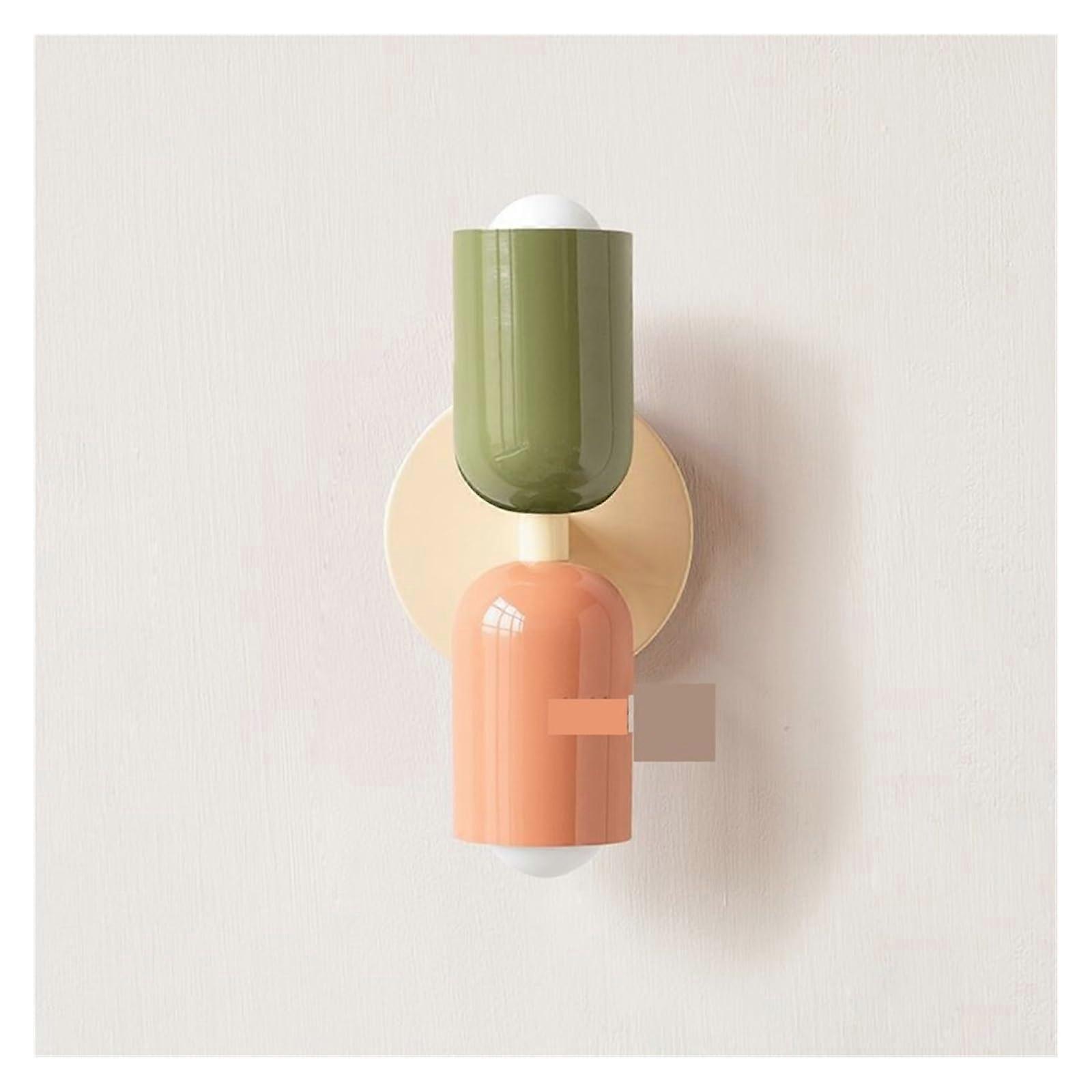 Warm Light Wall Lamp Beige Seat Corridor Atmosphere Double Head Color Simple Nightstand Lamp (Green Pink)