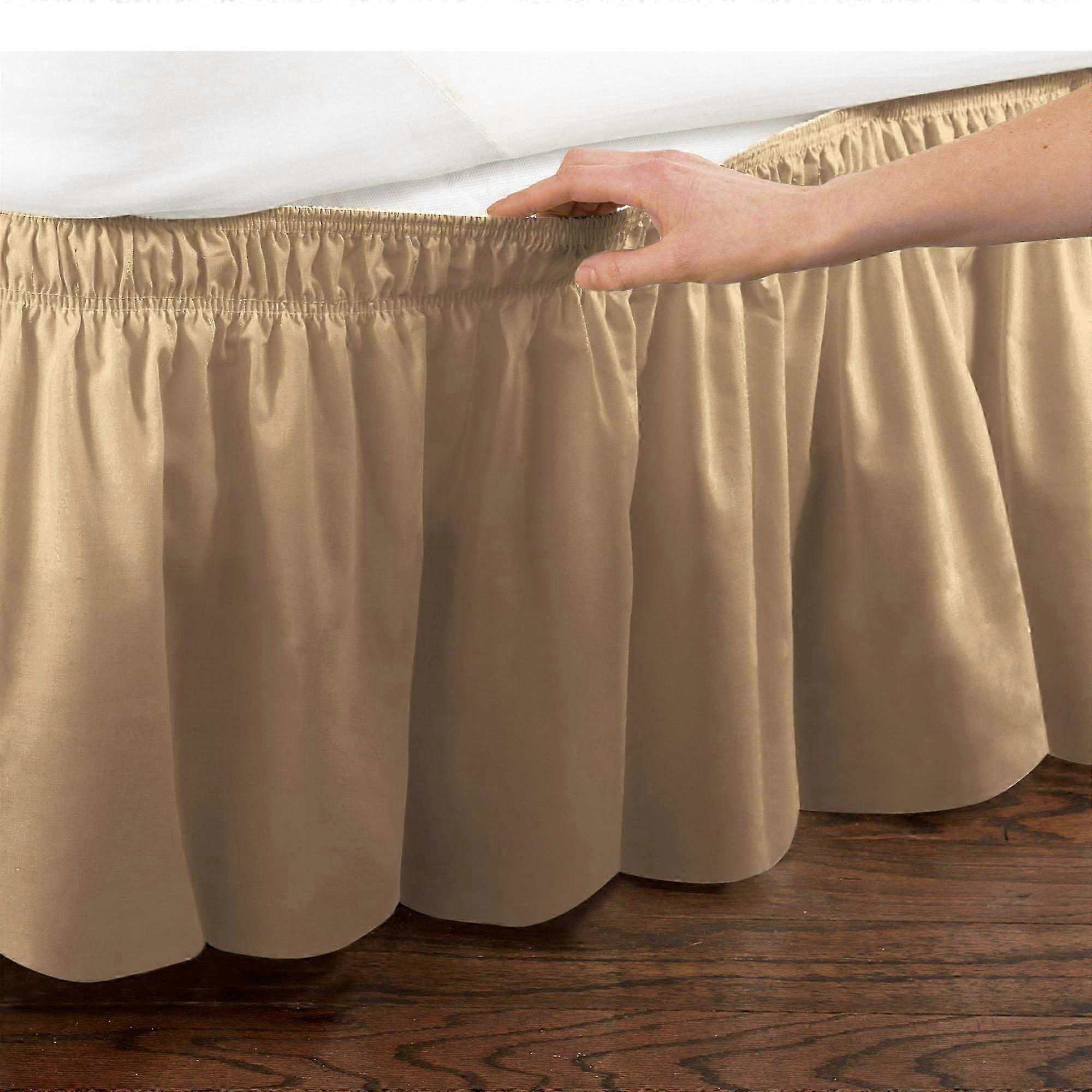 Easy Fit Elastic Dust Ruffle Bed Skirt in Gold - Wrap Around Design for Twin/Full Beds, Stylish & Functional Dust Cover