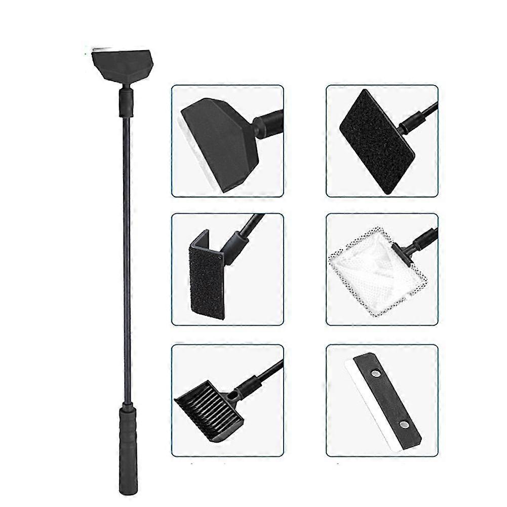 Aquarium Fish Tank Cleaning Tool 3 in 1 Set Plastic Scraper Net Long Handle No Wet Hands