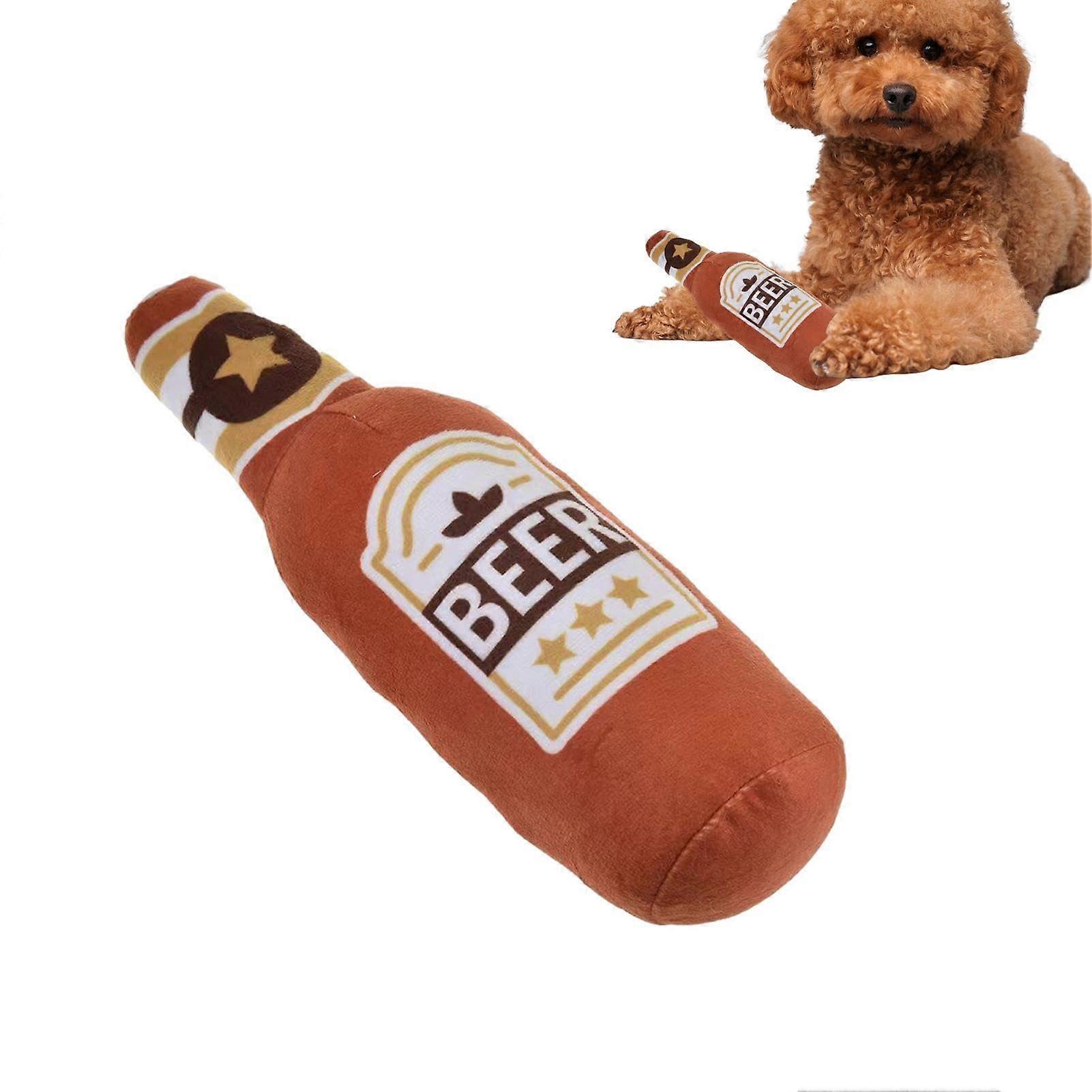 Squeaky Dog Toys Wine Bottle Shape Dog Chew Toy With Squeaker And Grunting Sound Self Play For Biting And Chasing Brown