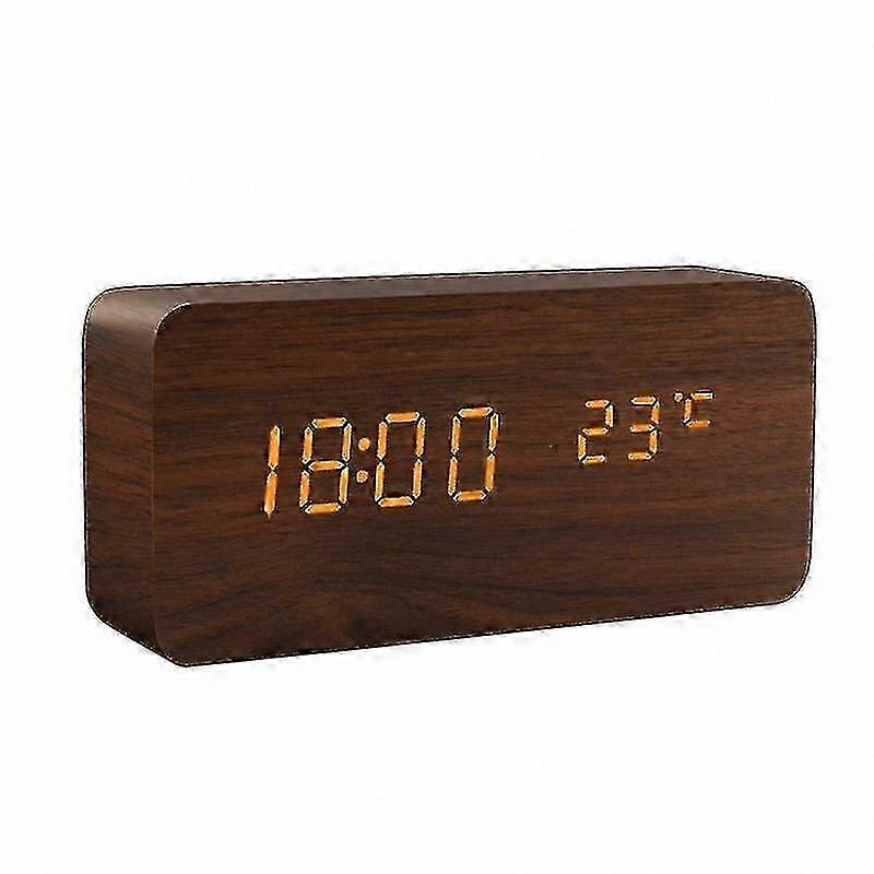 LED Wooden Table Clock with USB/AAA Power, Voice-Controlled Alarm and Digital Display