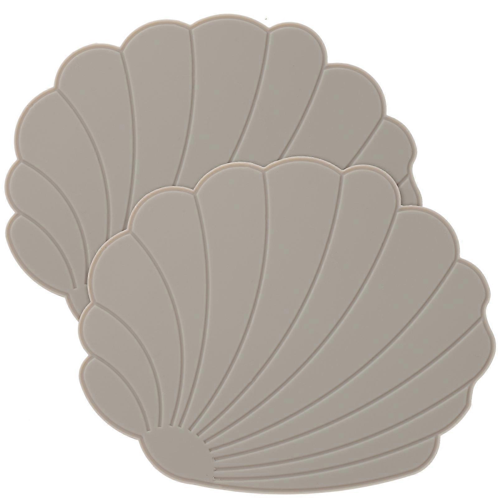 Tea Cup Pads Shell-Shaped Silicone Grey for Coffee Shop Use Insulation 2Pcs