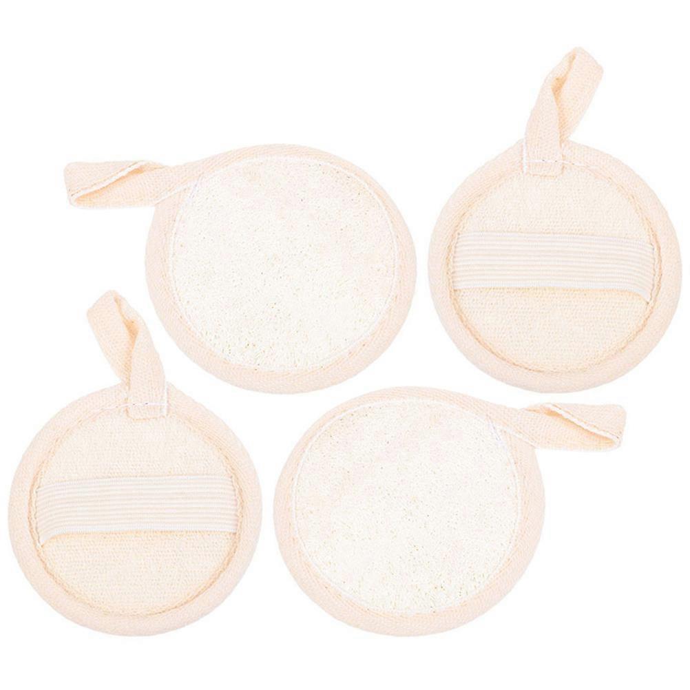 Deep Cleans Pores Makeup Remover Round Loofah Pad Face Towel for Women Shower Silk Gourd Beige Color 4Pcs
