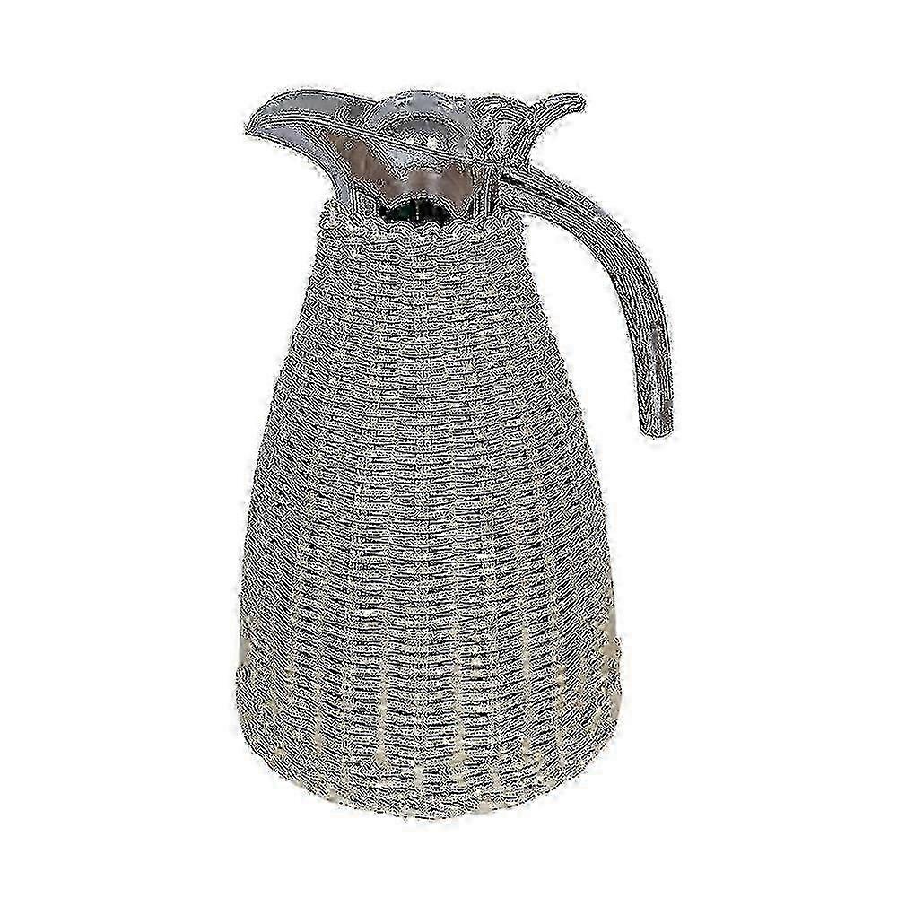 Freshly Brewed Coffee Thermal Carafe with Rattan Handle for Home & Office Use - Off White Design