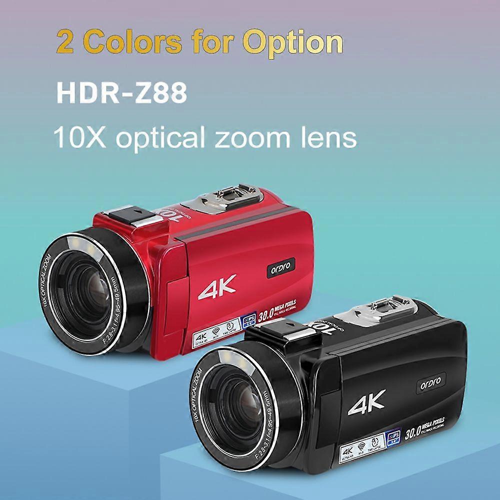 ORDRO HDR-Z88 4K Digital Video Camera 30MP Camcorder DV Recorder 3.0 Inch IPS Touch Panel 10X Optical Zoom Auto Focus WiFi Connection Slow Motion Time