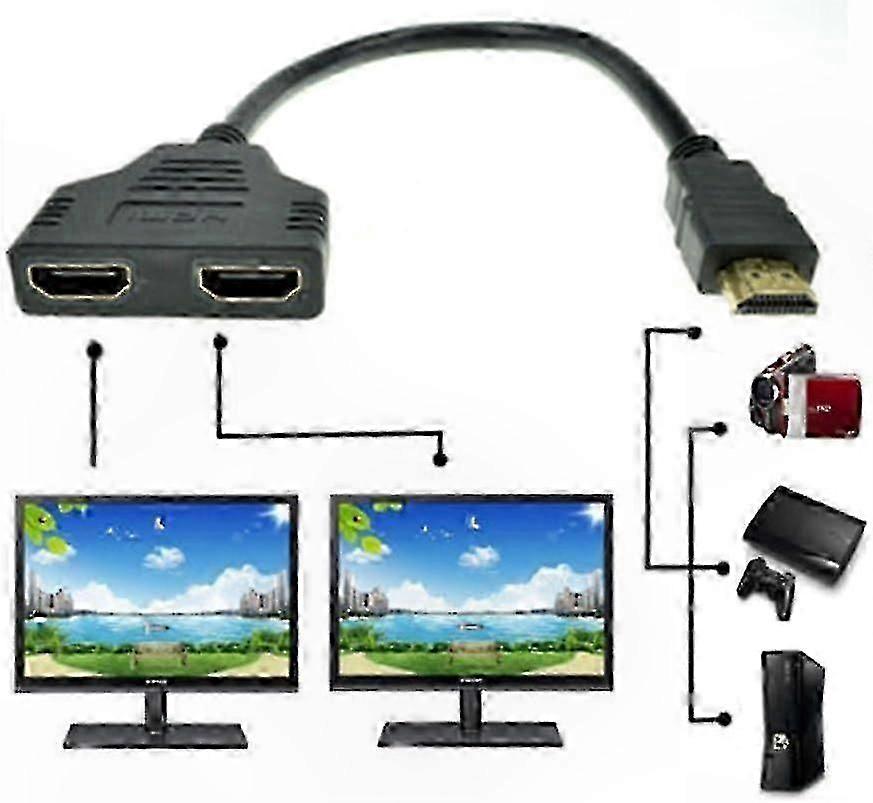 4K HDMI Splitter Adapter for Dual Monitor Setup Home Theater Signal Duplicator Male to Dual Female Connector 1080p Support