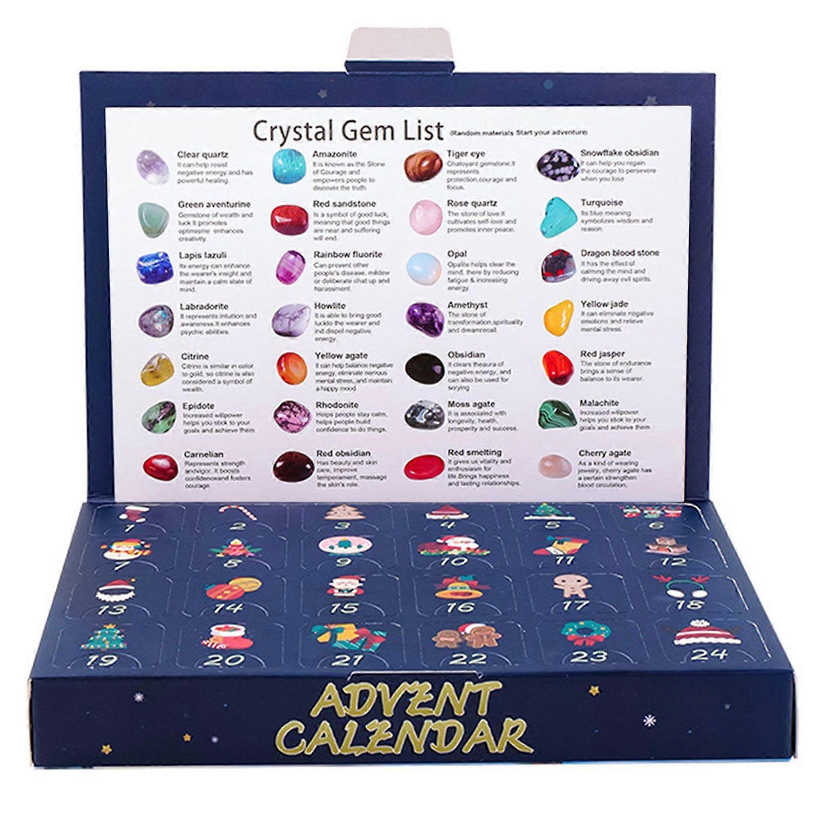 Natural Reiki Crystal Gemstones Collection Gift Box, 2025 Christmas Advent Calendar, 24 Days Countdown Calendar Crystal Stone Gift Box For Kids Adults
