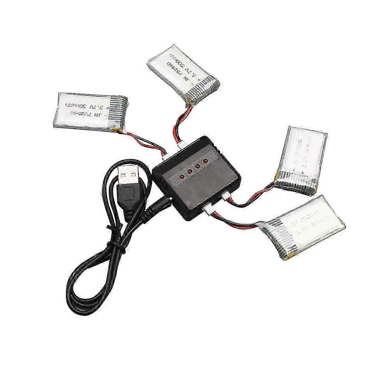 4pcs 3.7v 500mah Rechargeable Lipo Battery With Charger For Syma X5c / X5sc Rc Quadcopter