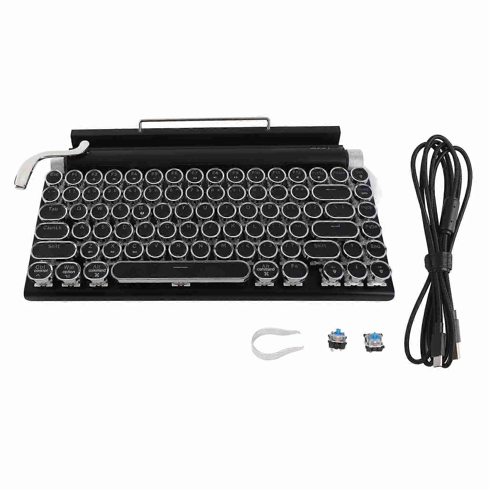 Retro Typewriter Keyboard 83 Keys High Strength Detachable Punk Keycap Brushed Panel Typewriter Keyboard