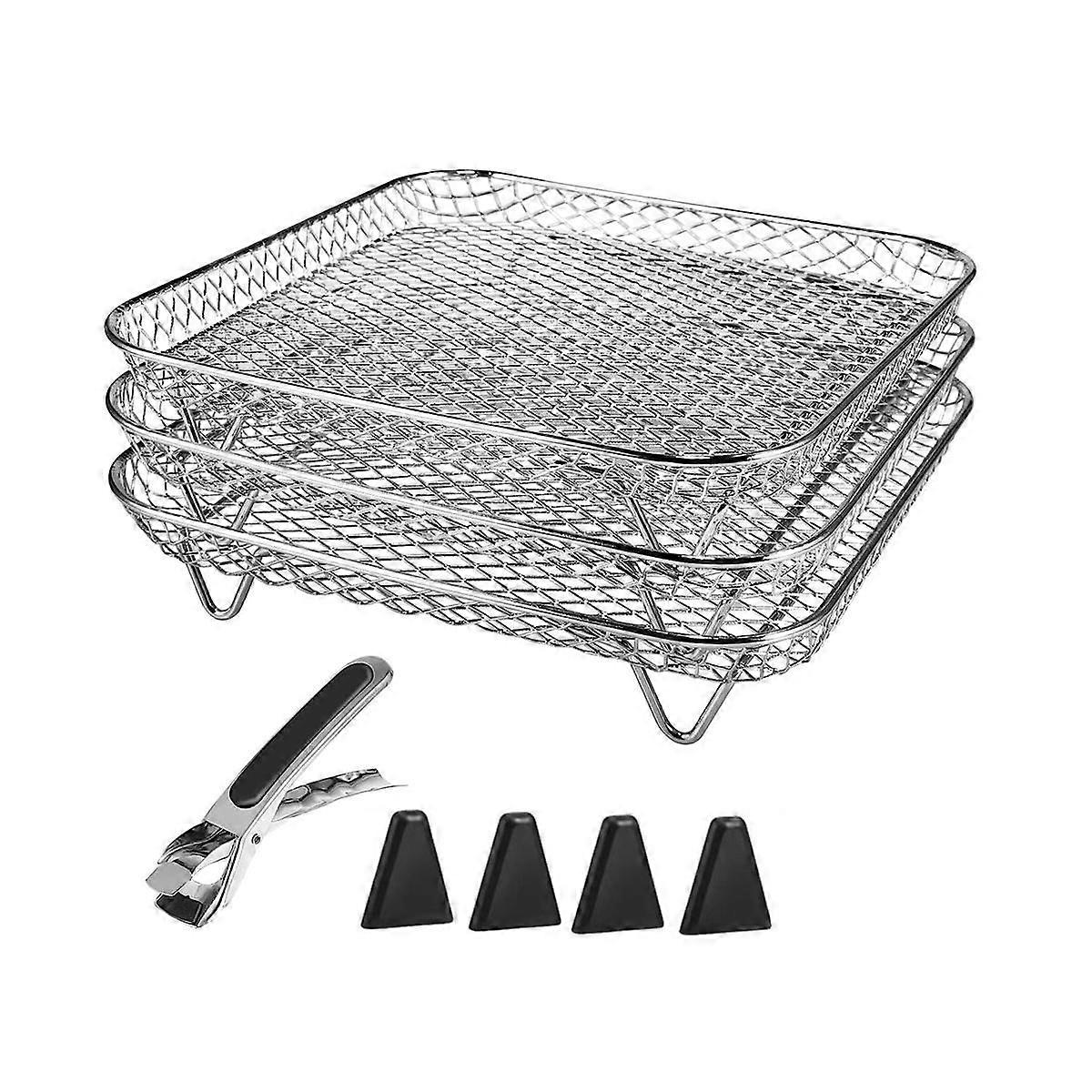 Stainless Steel Air Fryer Rack with Clip, Square Stackable Baking Basket Multi-Layer Dehydrator Rac