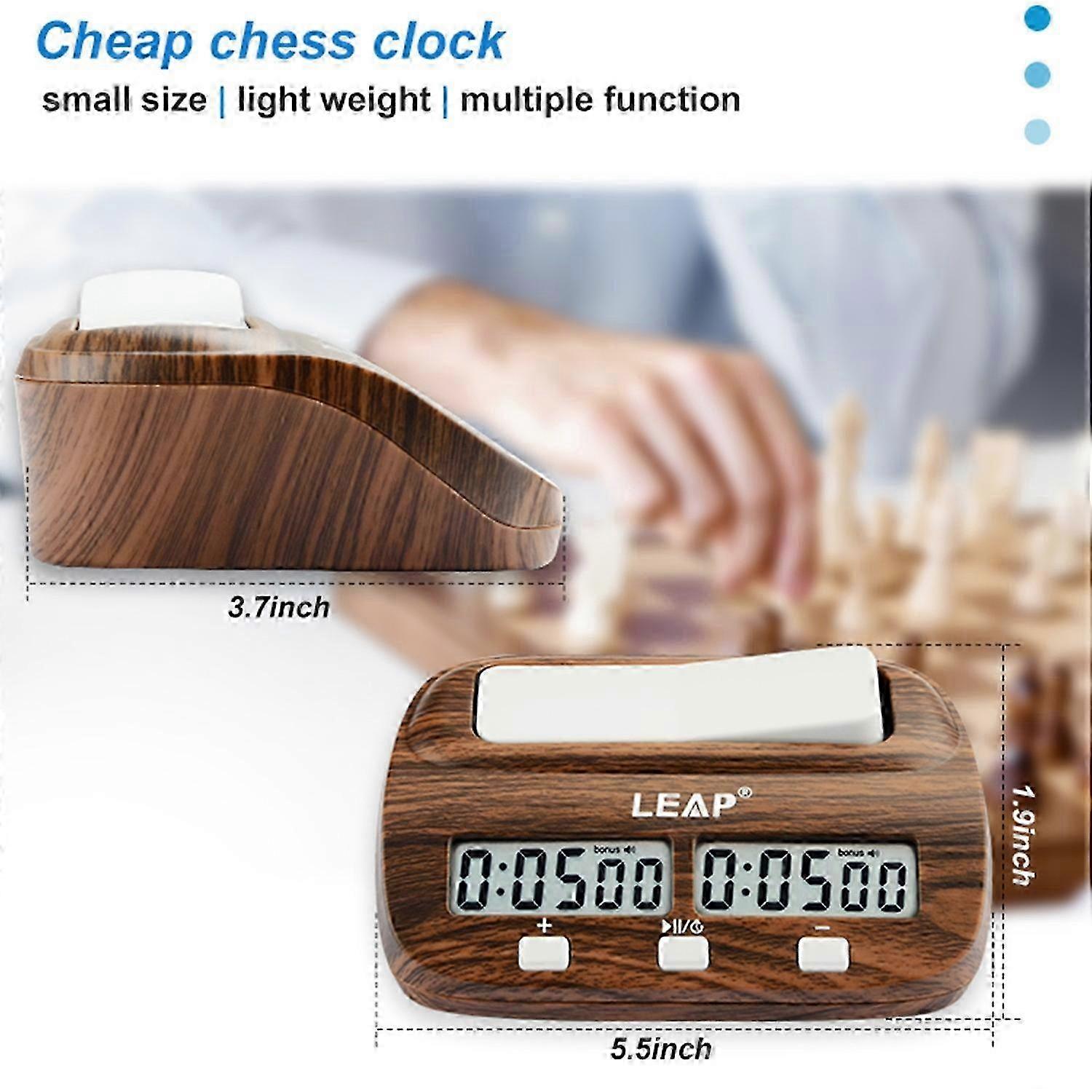 LEAP Chess Clock Digital Chess Timer with Delay and Bonus Professional for Board Games Timer Wood Gr