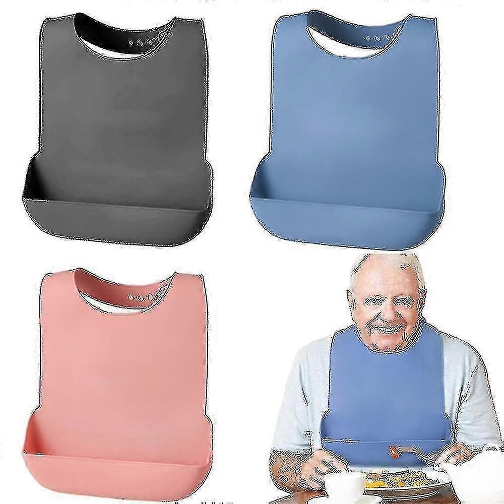 Silicone Adult Bib Waterproof Clothing Protector Reusable Apron Mealtime Crumb Catcher