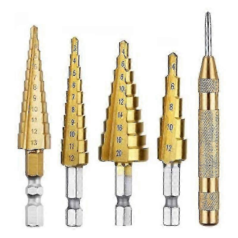Titanium Coated Step Cone Drill Bits 3-20mm for Wood Metal Drilling HSS Core Bits