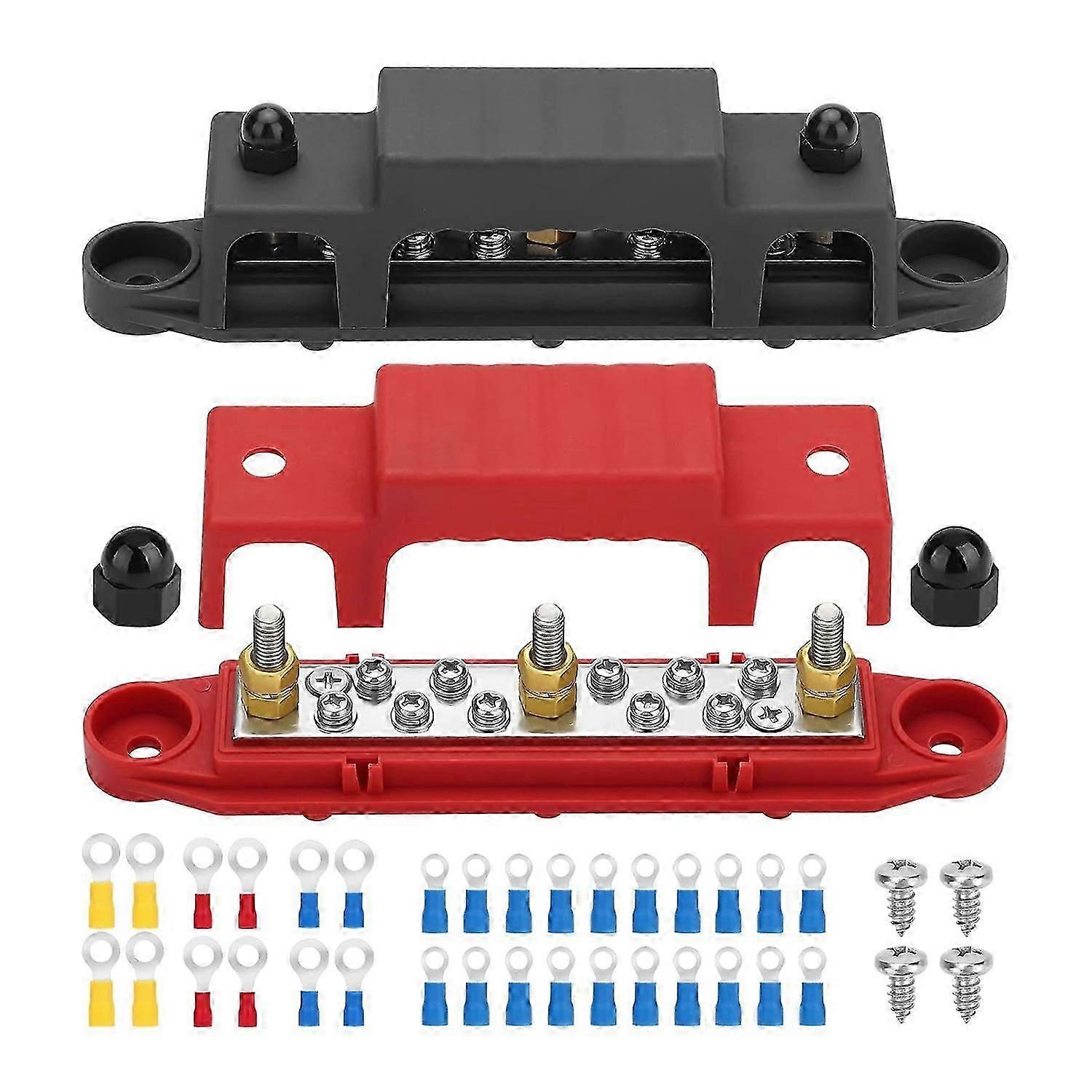 2Pcs Bus Bar,12V Power Distribution Block,3X 1/4In (M6) Terminal Studs,10X 5/32Inch () Terminal Screw,Battery Bus Bar