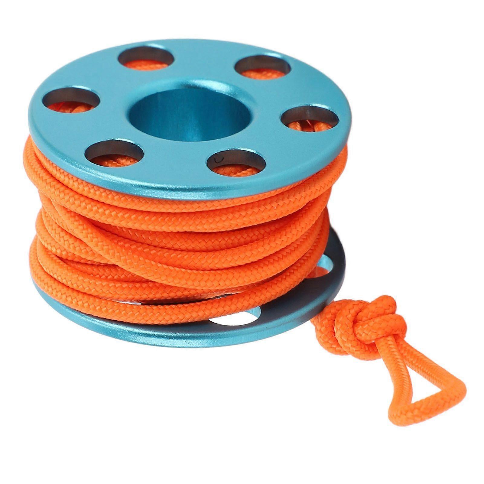 Scuba Diving Finger Reel Aluminum Alloy Mini Finger Spool Reel Pendant with Glow in The Dark Nylon Guide Line for Underwater Cave Diving Blue