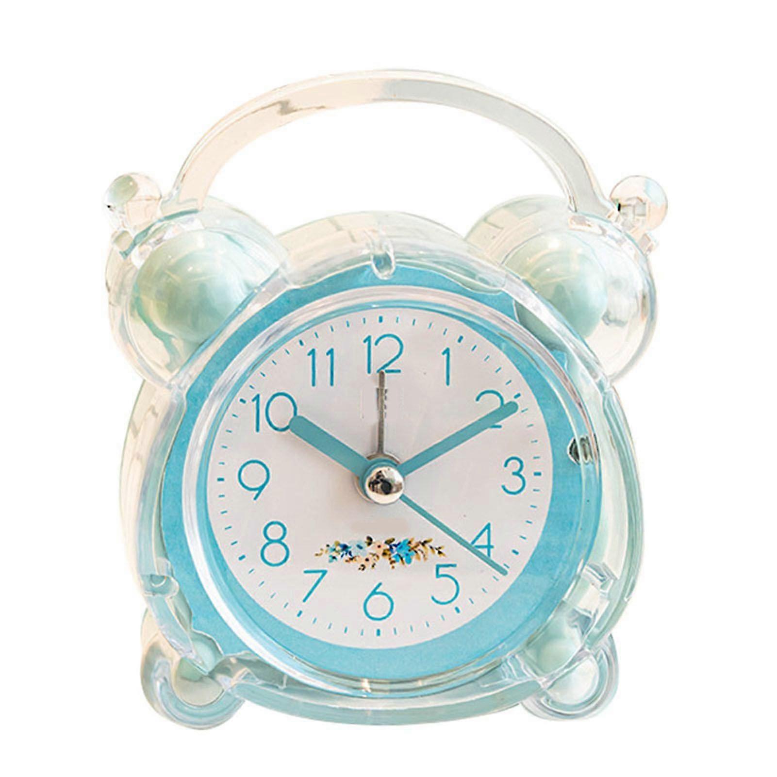 Kids Alarm Clock Quiet Design Cartoon Design Easy Setting Strong ABS Double Bell Clock for Bedroom Table Blue