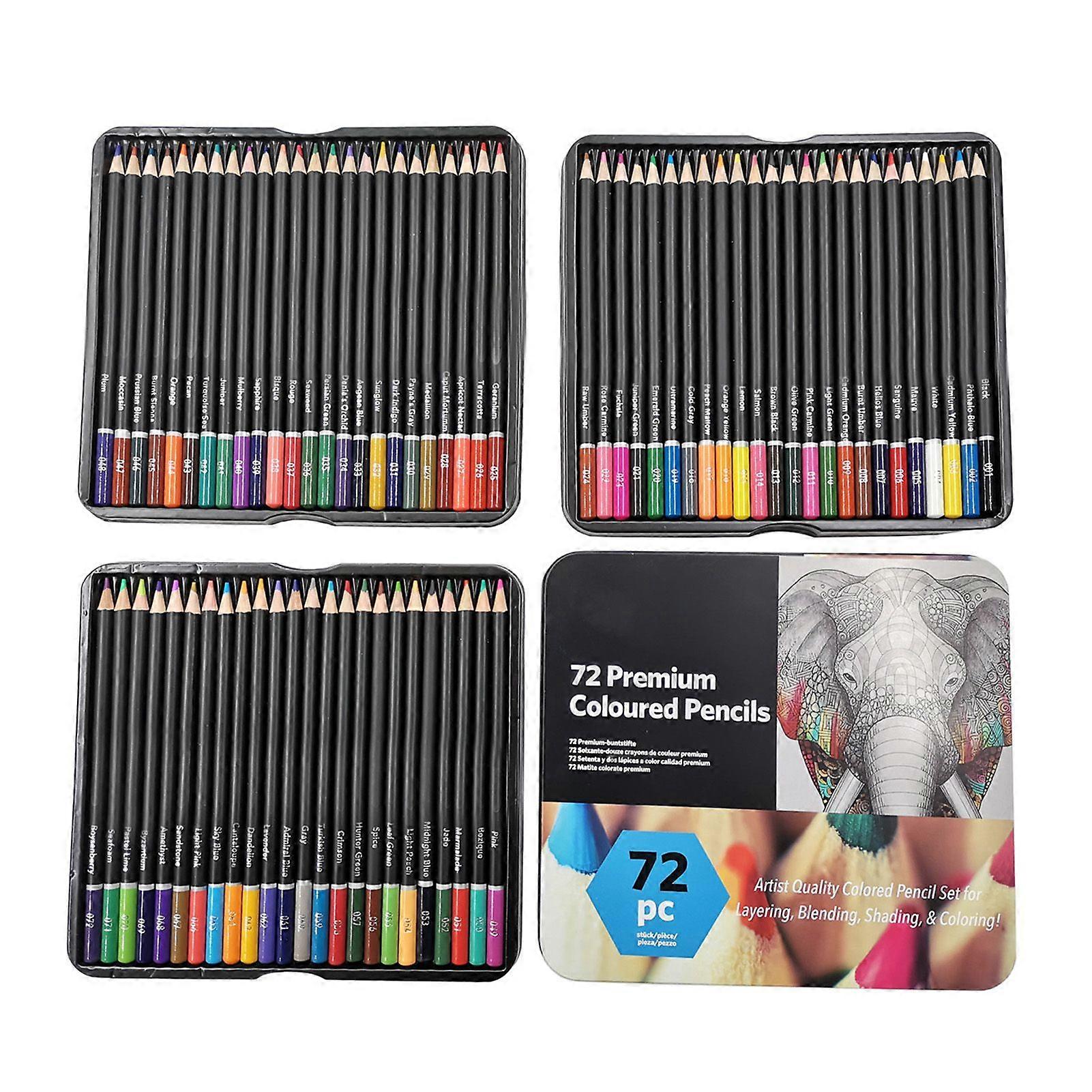 72 Colored Pencils Sets for Adults 2B Hardness Easy Coloring High Color Solidity Oily Color Pencil with Iron Box