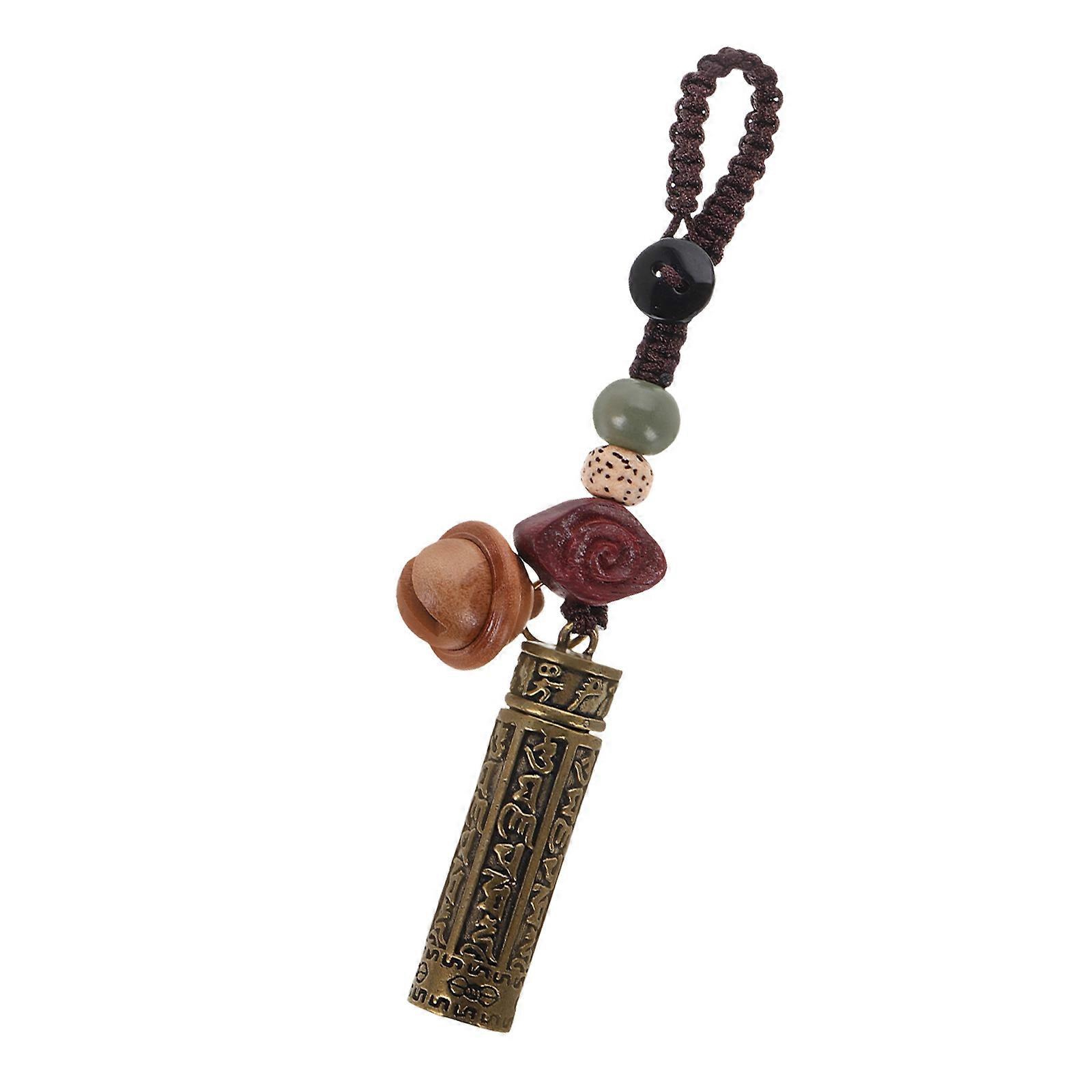Retro Brass Keychain for 1 Car Keys Featuring Peaceful Blessing Amulet
