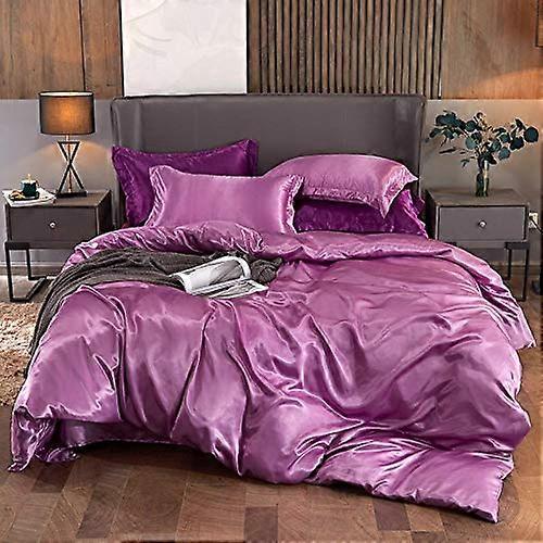 Down Quilt Set Silk Bedding Breathable Satin Fabric Solid Color Bedspread