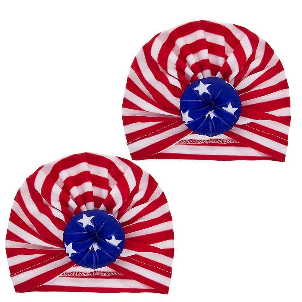 Elastic Knitting Hat For Newborn Kids With American Flag Pattern 18x16cm Warmth Suitable 2Pack