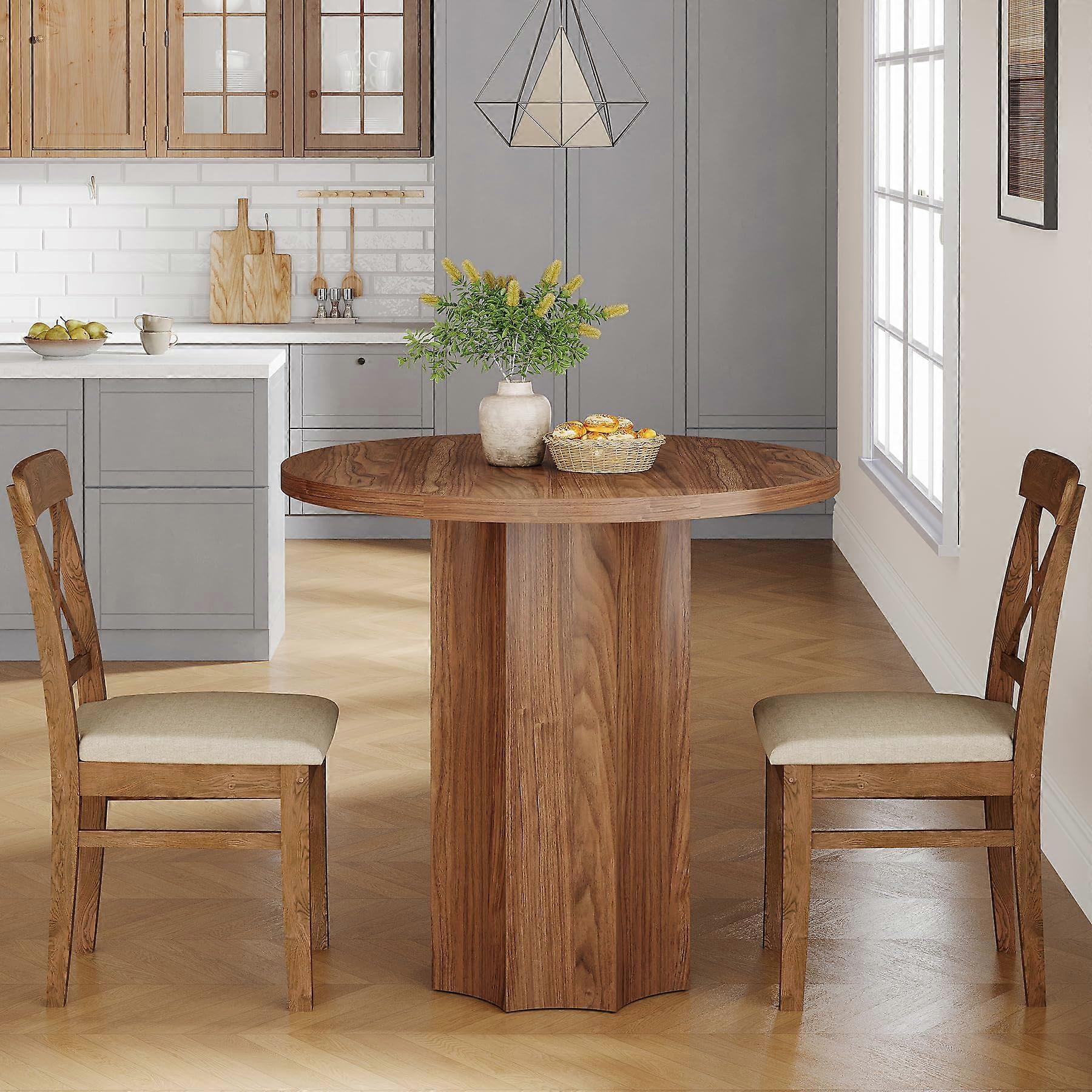 Tribesigns 31.5" Round Dining Table for 2, Small Circle Kitchen Dinner Table for Kitchen, Living Room, Walnut